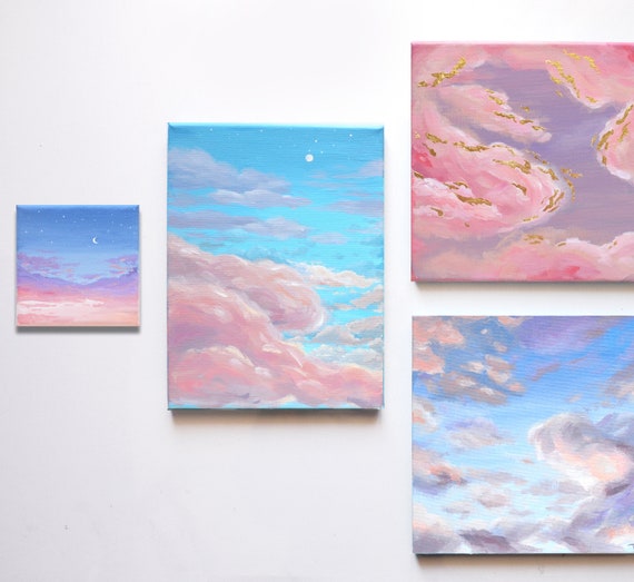 adelaar waarschijnlijkheid saai Kleine Canvas Kunst Schilderen van roze wolken met bladgoud - Etsy België