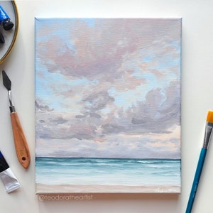 Original Painting on Canvas | Ocean, Clouds & Sunset Aesthetic Wall Art | Seascape Acrylic Painting