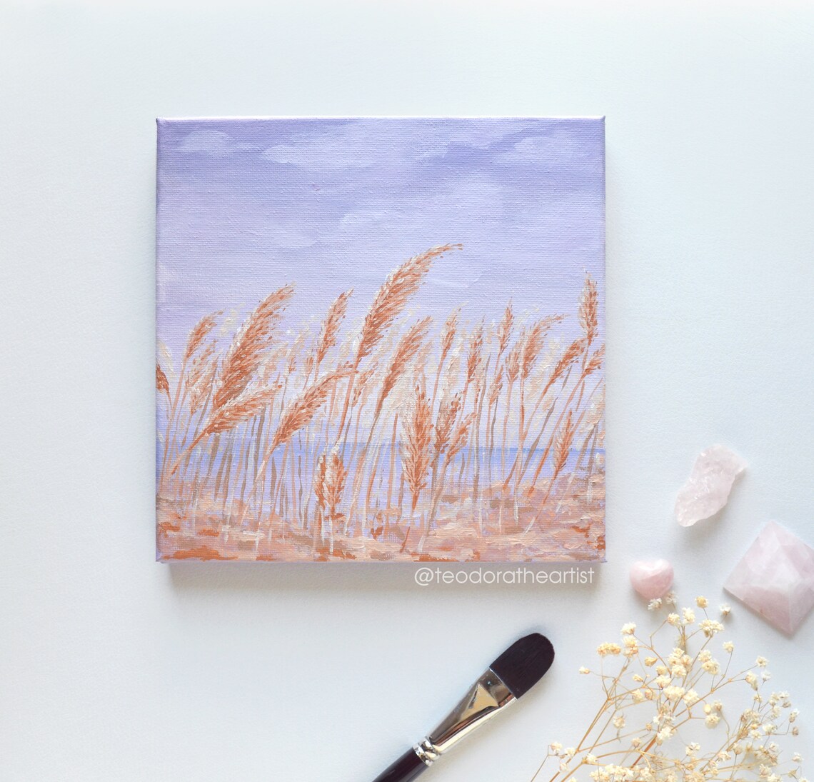Pampas Grass Original Art Acrylic Painting Purple Coastal Wall Art