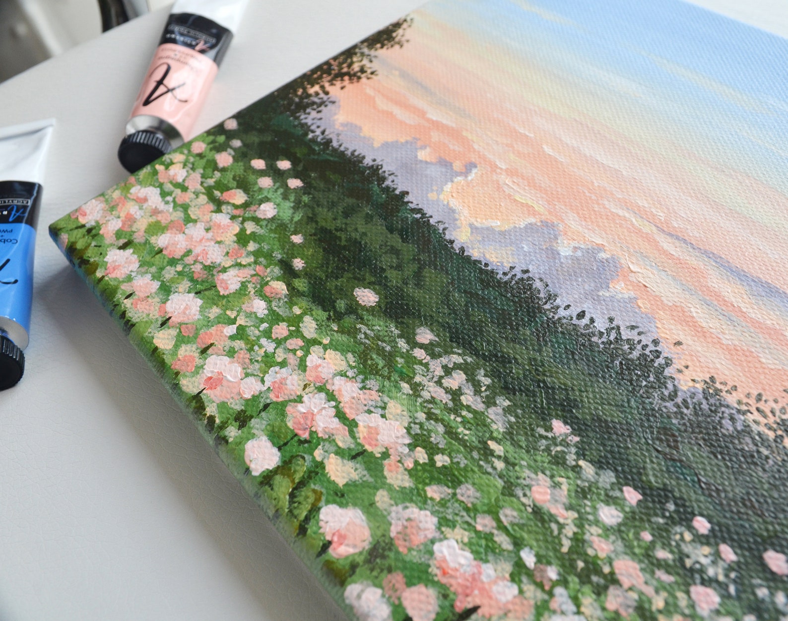 Original Acrylic Painting on Small Canvas Sunrise in Spring Etsy