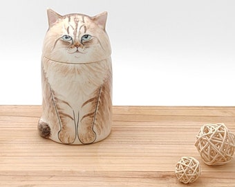 Personalized Cat Urn with open eyes. Semi-spherical cover. With Name or without Name. Special Memory. Multipurpose Box. Made To Order