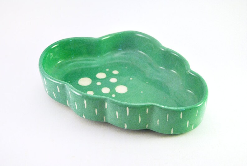 Ceramic Cloud Bowl in White Clay and Decorated in Green Color Etsy
