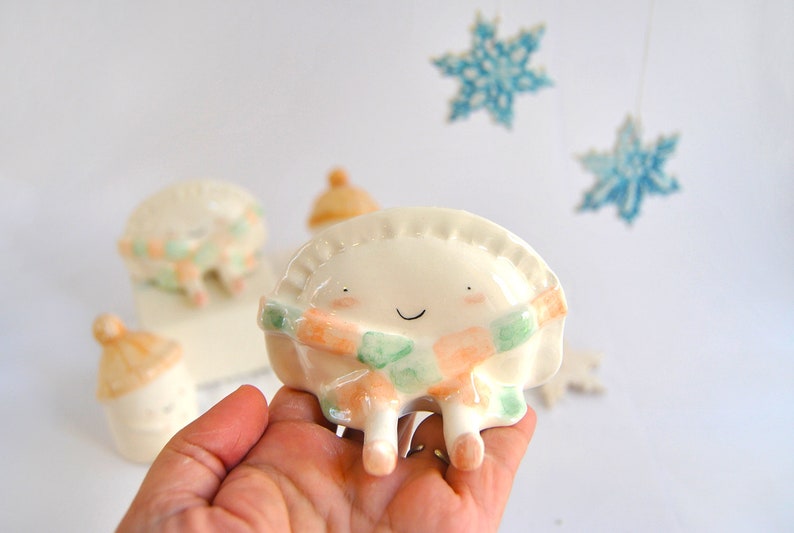 Winter Croqueta and Empanadilla Ceramic Figures by Ana Oncina. Cake Toppers. Ready to Ship image 3