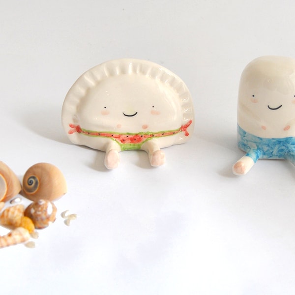 Set of Two Figures of Croqueta and Empanadilla, Summer Special by Ana Oncina. Cake Toppers. Wedding Gift. Ready To Ship