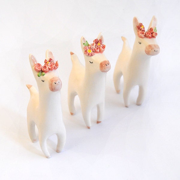 Lupita, The Donkey Traveller. Donkey Figure with Flower Headpiece in Ceramic, Decorated in Red Tones and Roses. Ready To Ship