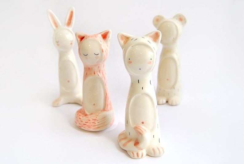 Figures en céramique amusantes, personnalisables, en forme dours, de chat, de renard ou de lapin. Prêt à expédier image 6