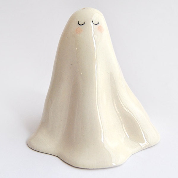 Halloween Special. Ceramic Salt Cellar Ghost or Salt Shaker Ghost, in White Clay or Faience, Decorated with Pigments. Ready to Ship