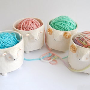Ceramic Yarn Bowl, White Sheep Shape. Ceramic Knitting Bowl, Sheep Crochet Bowl. image 6