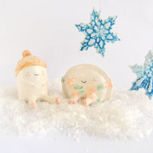 Winter Croqueta and Empanadilla Ceramic Figures by Ana Oncina. Cake Toppers. Ready to Ship image 1