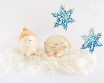 Winter Croqueta and Empanadilla Ceramic Figures by Ana Oncina. Cake Toppers. Ready to Ship