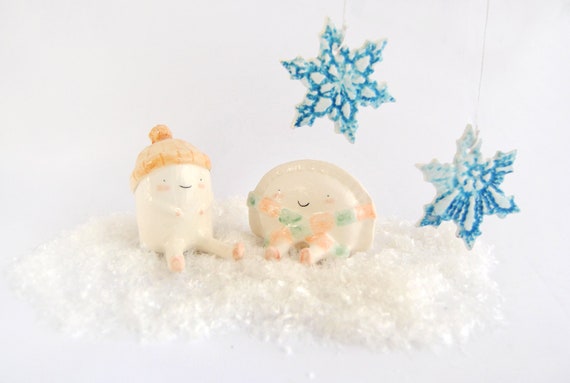 Winter Croqueta and Empanadilla Ceramic Figures by Ana Oncina. Cake  Toppers. Ready to Ship 