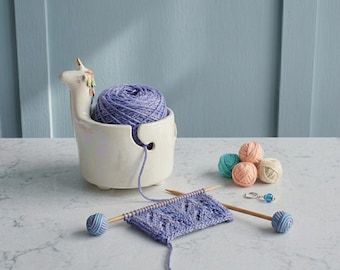 Ceramic Yarn Bowl or Knitting Bowl, Unicorn Shape, with Rainbow Decoration. Ready to Ship
