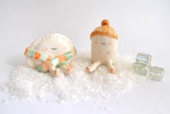 Winter Croqueta and Empanadilla Ceramic Figures by Ana Oncina