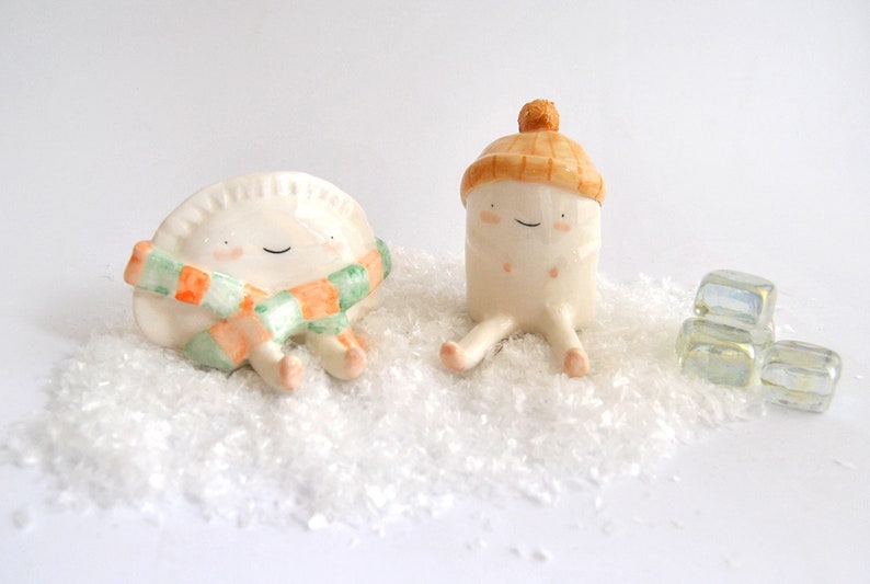 Winter Croqueta and Empanadilla Ceramic Figures by Ana Oncina. Cake Toppers. Ready to Ship image 2