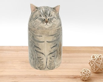 Personalized Cat Urn with Semi-spherical Cover. Closed Eyes. With Name or without Name. Special Memory. Multipurpose Box. Made To Order