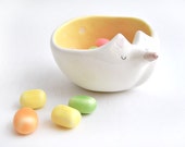 Ceramic Fox Bowl with Yellow Engobe and White Polka Dots Inside. Ready To Ship