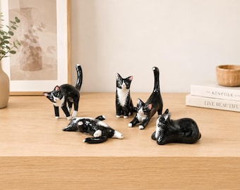 Custom Set of 5 Ceramic Cat Figurines | Handmade Personalized Cat Sculptures | Custom Cat Gift | Cat Lover Collection