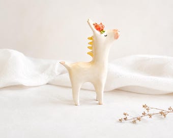 Lupita, The Donkey Traveller. Donkey Figure with Flower Headpiece in Ceramic, Decorated in Red Tones and Roses. Ready To Ship