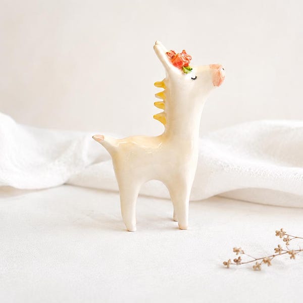 Lupita, The Donkey Traveller. Donkey Figure with Flower Headpiece in Ceramic, Decorated in Red Tones and Roses. Ready To Ship