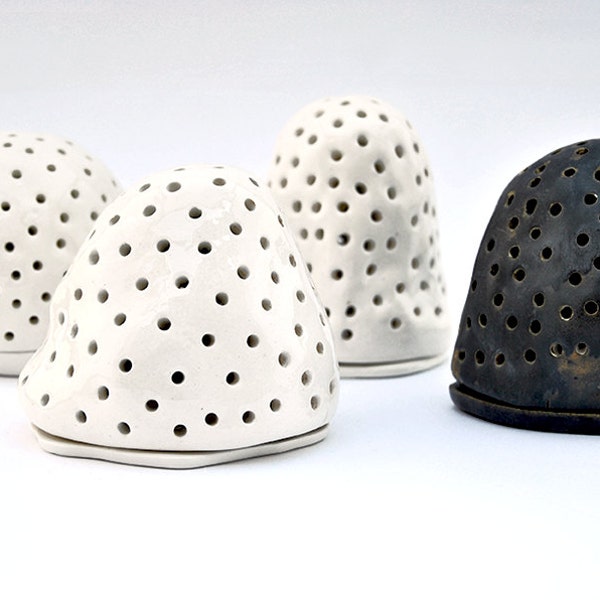 Ceramic Candle Holder with Organic Shape in Black or White. Ready to Ship