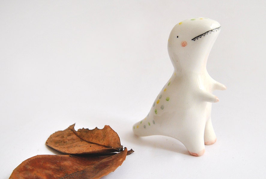 Ceramic Dinosaur  Tyrannosaurus Rex Figure, T Rex Figurine with Yello…