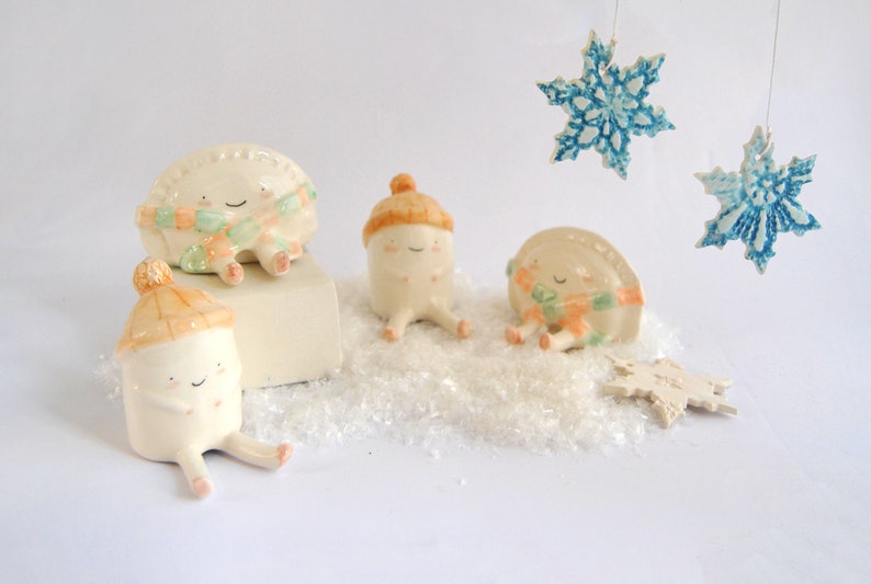 Winter Croqueta and Empanadilla Ceramic Figures by Ana Oncina. Cake Toppers. Ready to Ship image 5