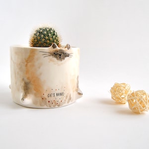 Ceramic Chubby Cat Planter Personalized. Ceramic Fat Cat Flower Pot for Plants, Cactus or Suculents. Made to Order