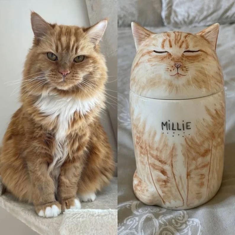 Personalized Cat Urn with CLOSED EYES. Semi-spherical Cover. With Name or without Name. Special Memory. Multipurpose Box. Made To Order image 10