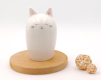 Minimalist White Cat Urn with Plug at the Bottom. With or Without Name. Special Keepsake. Multipurpose Box. Made to Order
