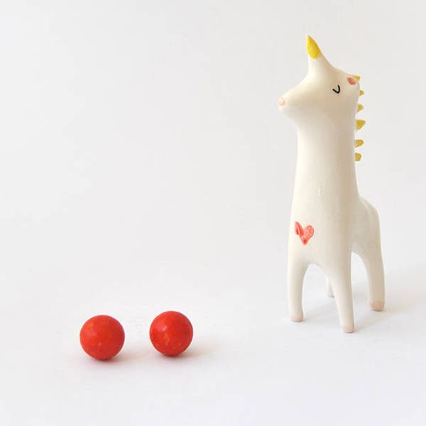 Valentine's Day- Ceramic Unicorn Figure in White Clay and Decorated with a Red Heart. Ready To Ship