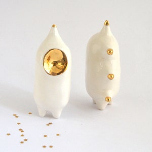 Ceramic Alien Figure in White Clay with Real Gold Details, Spikes Shape. Ready to Ship. image 7