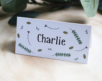 Rustic Floral Wreath, Botanical Folded Place Card