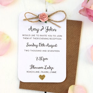 Rustic Rose and Gold Heart Small Evening Invitation Twine Bow Detailing image 3