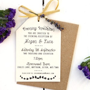 Rustic, Lavender and Raffia Bow Evening Invitation image 1