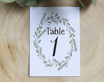 Rustic Floral Wreath, Botanical Table Number