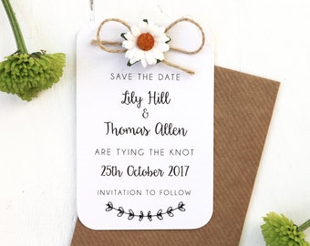 Rustic, Daisy and Twine Bow, Save the Date Card