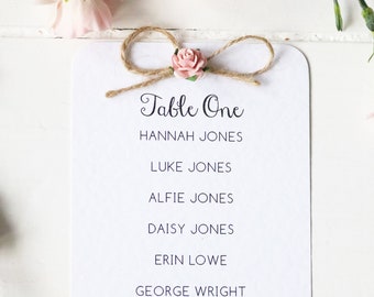 Rustic Rose and Gold Heart Wedding Table Plan Card