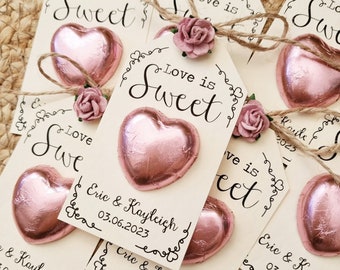 Love is Sweet - Chocolate Heart Wedding Favour, Rose, Sweet Love, Chocolate Favor, Wedding Table Decor, Guest Gift