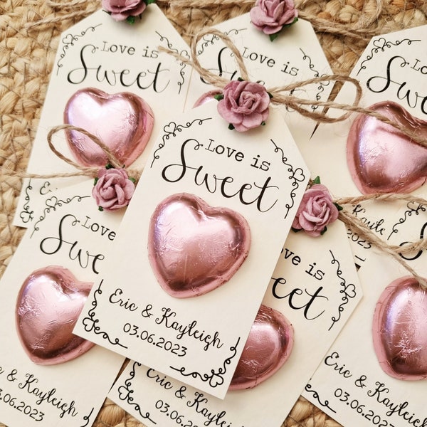 L'amour est doux - Faveur de mariage coeur en chocolat, Rose, Sweet Love, Faveur au chocolat, Décor de table de mariage, Cadeau d'invité