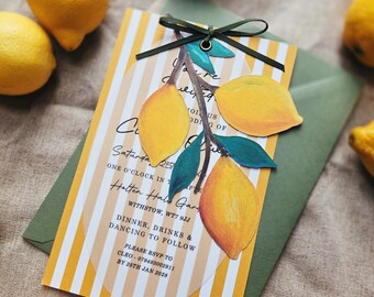 Lemon Wedding Invitation Set - Citrus, Botanical, Italian Style, Mediterranean, Bold and Bright