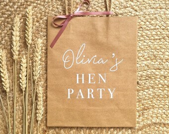 Hen Party Gift Bag - Hen Weekend, Hen Do, Rustic Kraft Bags, Pretty, Ribbon