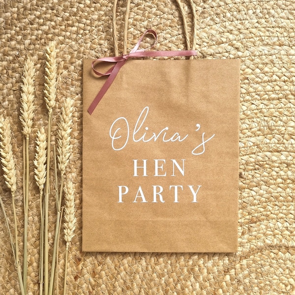 Hen Party Gift Bags - Hen Weekend, Hen Do, Rustic Kraft Bags, Pretty, Ribbon