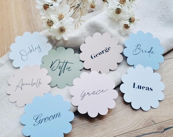 Minimal, Pastel, Neutral, Flower Shaped Place Cards, Place Settings, Botanical, Wedding, Party, Engagement