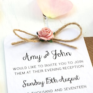 Rustic Rose and Gold Heart Small Evening Invitation Twine Bow Detailing image 4