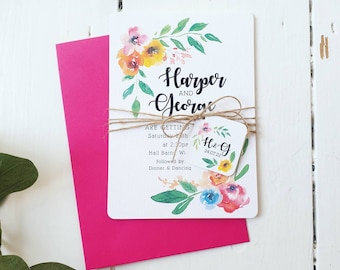 Pretty, Summer Watercolour Floral Wedding Invitation Set, Bright