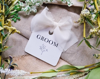 Wedding Place Card Tag, Simple, Rustic, Boho Wedding Place setting with Chiffon Bow and Gypsophilia Detailing, Pretty, Elegant