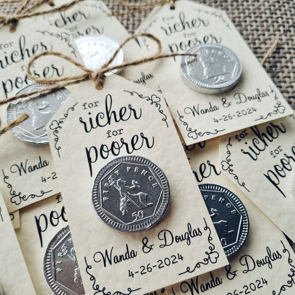 Personalised Chocolate Wedding Favour - 'For Richer For Poorer' Silver Chocolate Coin Wedding Favour, For Richer or Poorer