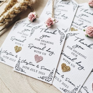 Rustikal, Elegant, Personalisiert Rose Gold Glitter Herz 'Thank you' Hochzeit, Party Favor Tags, Hochzeit Tags,