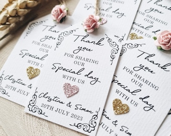 Rustic Rose and Gold Heart 'Thank you' Wedding, Party Favour Tags