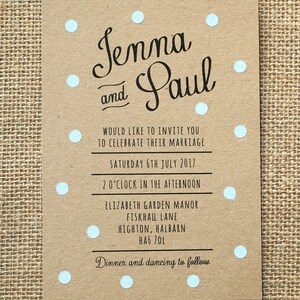 Pastel Blue Polka Dot Wedding Invite Set Rustic Kraft image 3